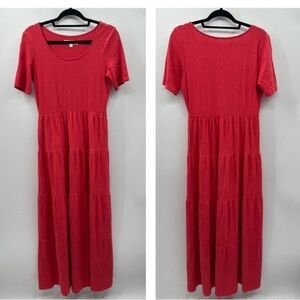 DOWNEAST Tiered womans maxi length cotton cottagecore quiet luxury dress S
